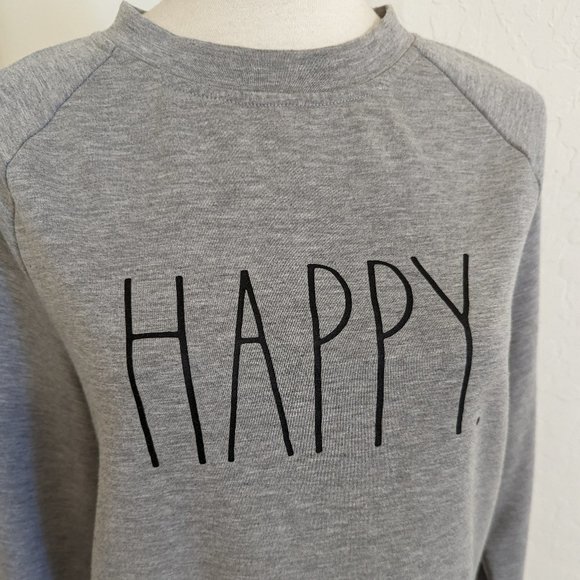 Rae Dunn Happy Studio Raglan Pullover Sweater Sweatshirt Light Heather Gray XS - Picture 6 of 7